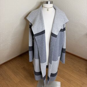 Vince Wool Cashmere Duster Cardigan Womens S Gray Striped Shawl Collar Sweater